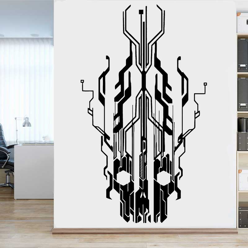 Tech Office Wall Decor - Autocollant mural en vinyle avec crâne
