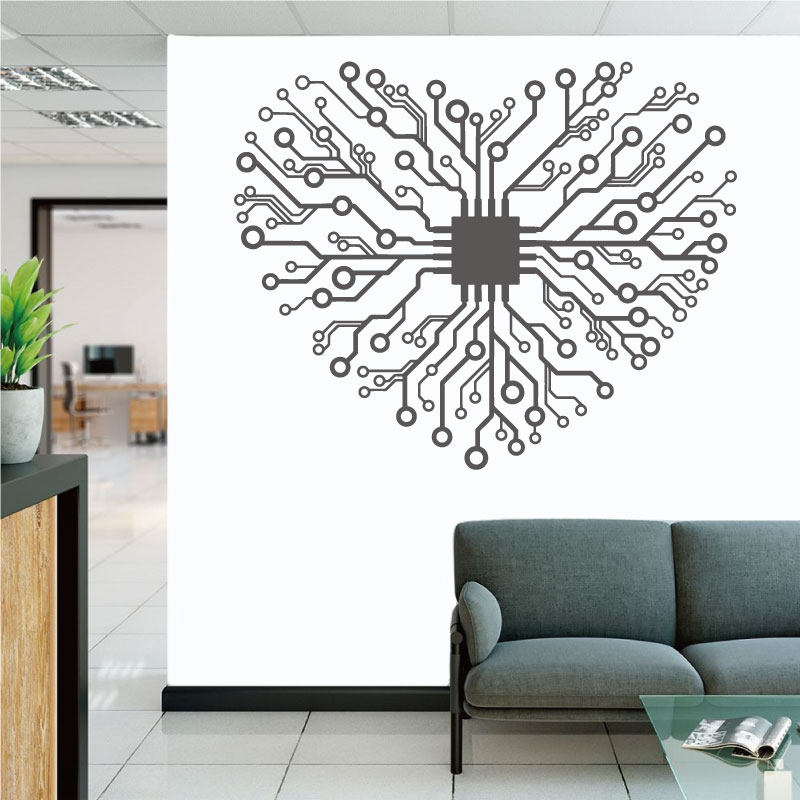 Tech Office Wall Decor - Autocollant mural en vinyle Love Chip