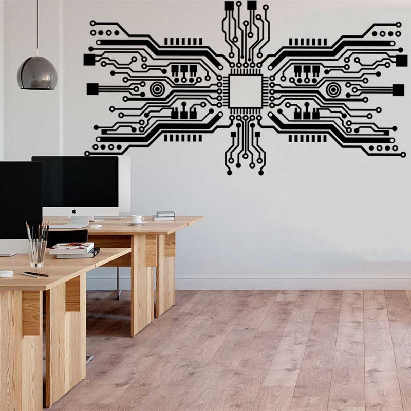 Tech Office Wall Decor - Autocollant mural de puce de circuit